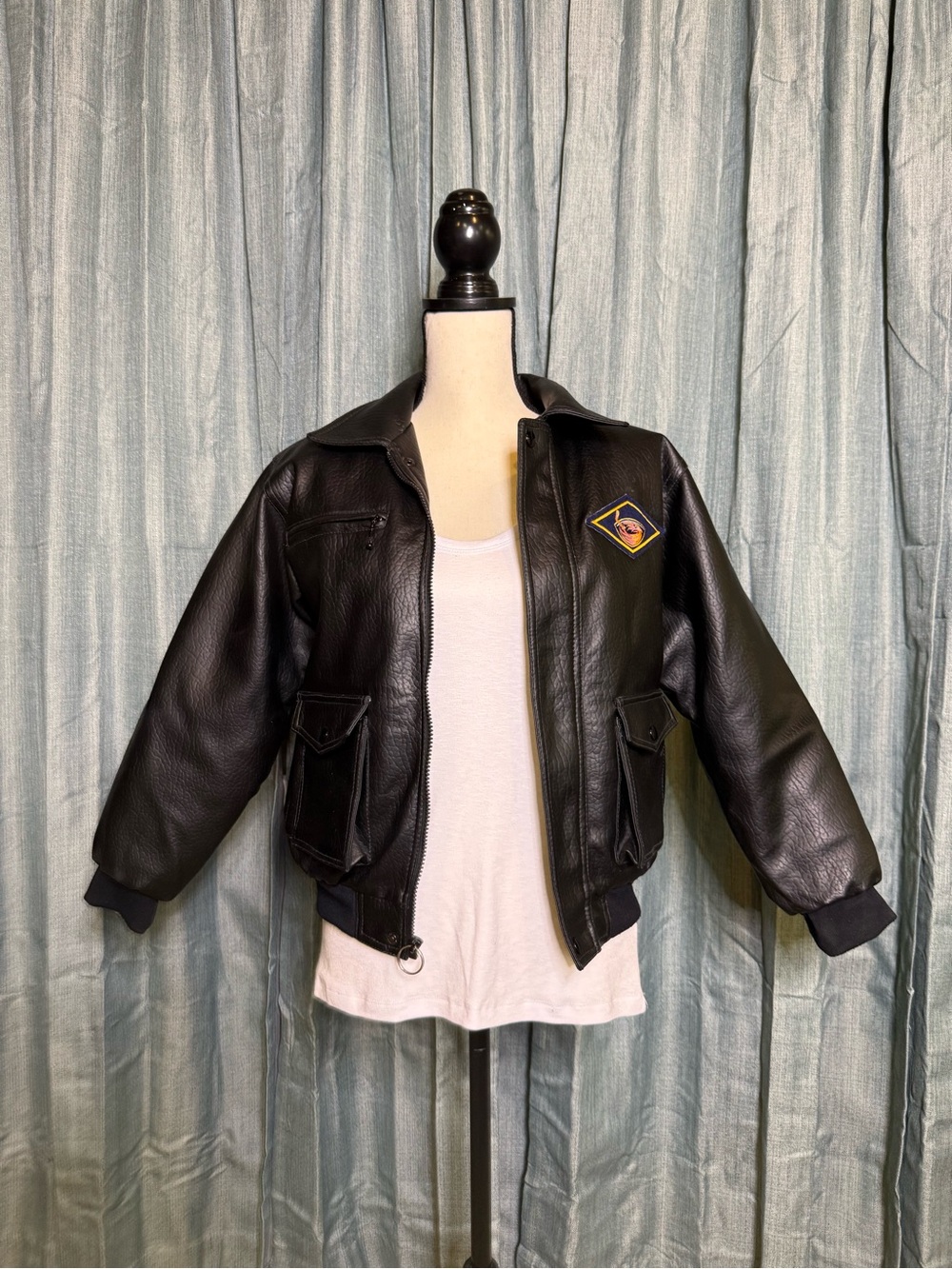 Thrasher Black Leather Bomber Jacket with Patch